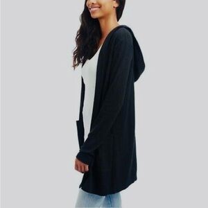 Black Waffle Knit Hooded Cardigan Alternative Apparel